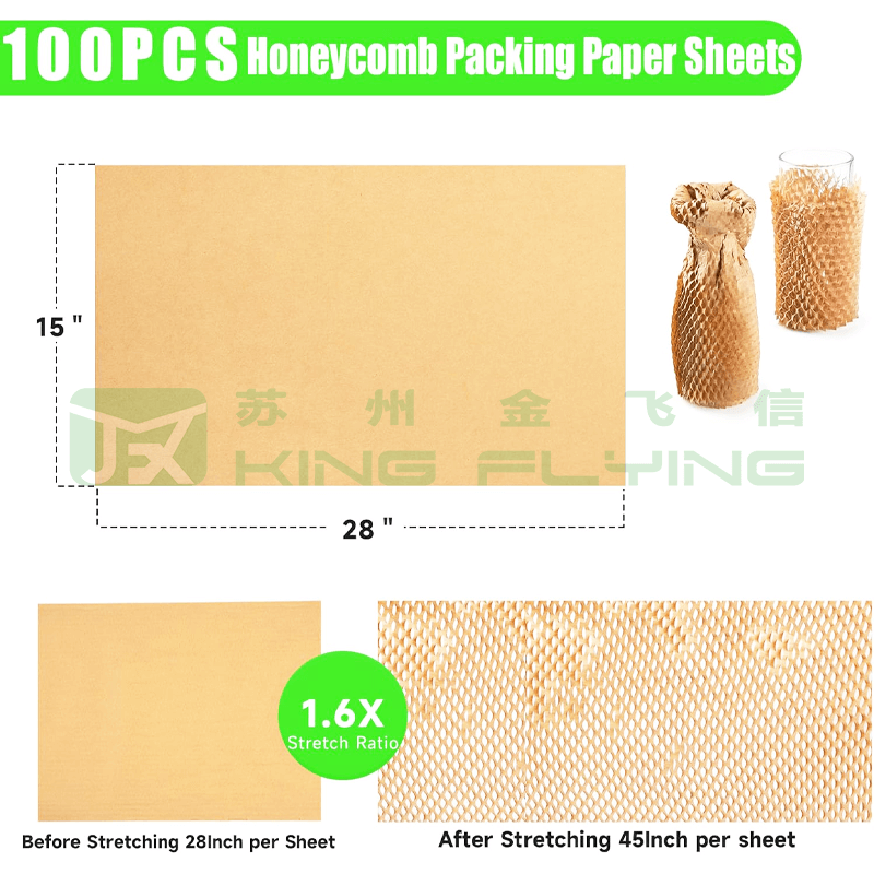 2025 Hot Sales Multi-size Kraft Perforated Wrapping Paper Honeycomb Roll