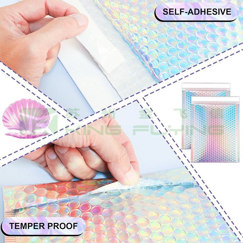China Online Shopping Custom Holographic Metallic Bubble Mailer For Packaging