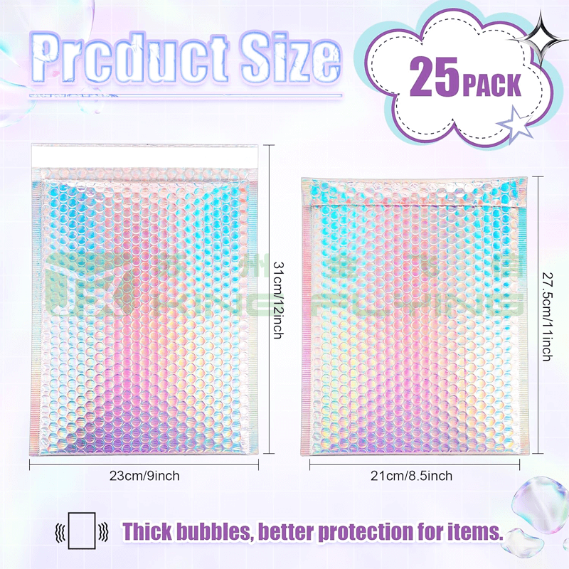 China Online Shopping Custom Holographic Metallic Bubble Mailer For Packaging