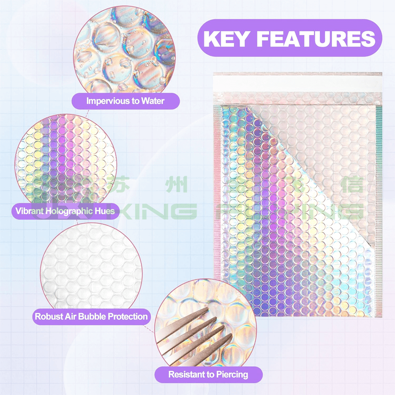 Custom Aluminium Metallic Shipping Packaging Holographic Bubble Mailer