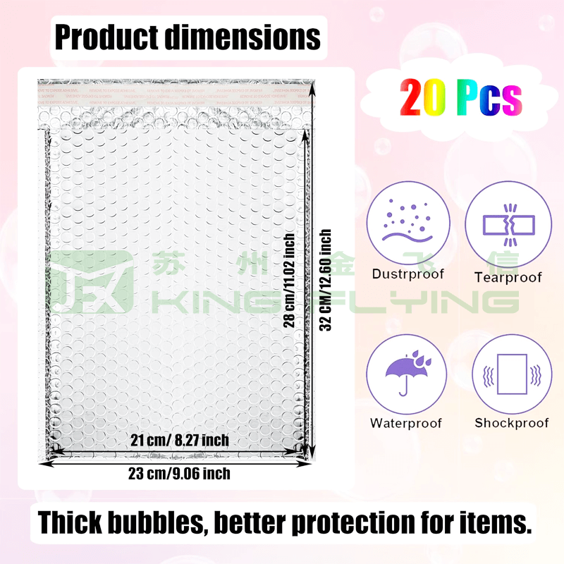 Waterproof Metallic Bubble Cushioned Shipping Bag For Small Business