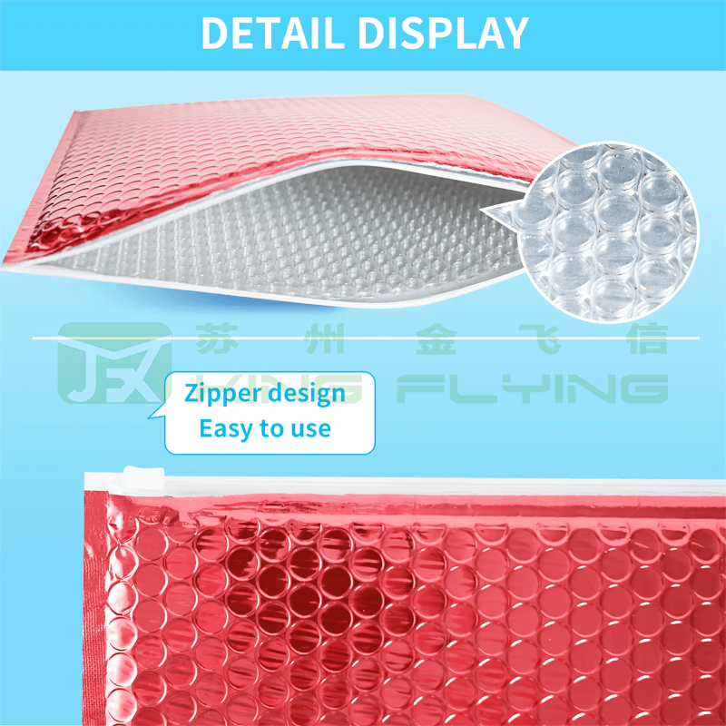 Free Sample Custom Metallic Bubble Zipper Mailer For Cloth Packaging